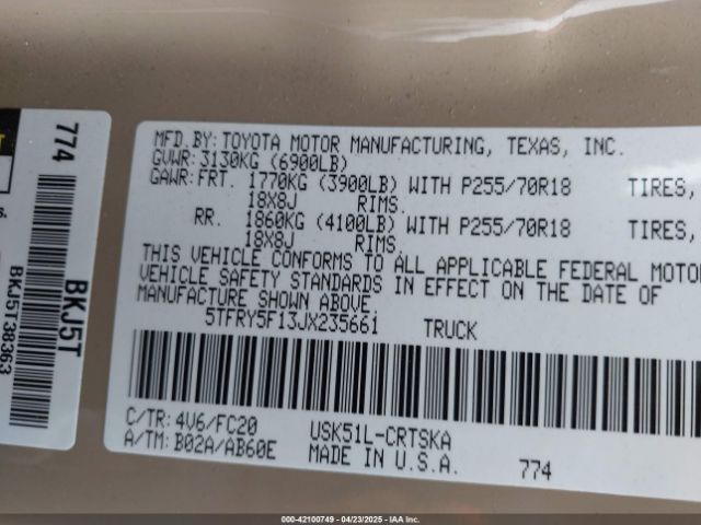 5TFRY5F13JX235661 Toyota Tundra Sr5 5.7l V8