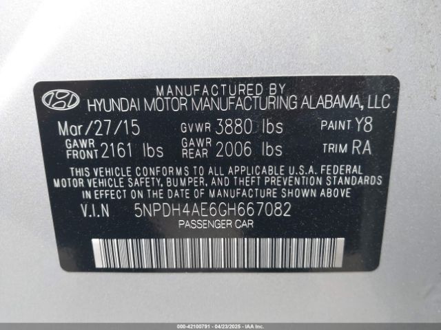 5NPDH4AE6GH667082 Hyundai ELANTRA SE