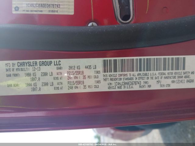 1C4NJCBA0ED678743 Jeep Compass Altitude