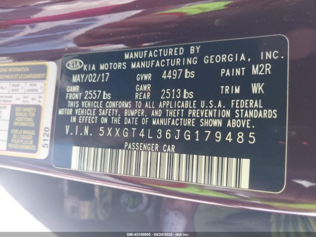 5XXGT4L36JG179485 KIA Optima Lx