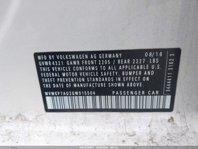 WVWKP7AU2GW915504 Volkswagen E-golf Se