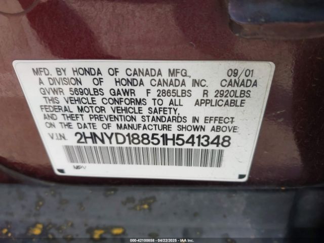 2001 ACURA MDX 2HNYD18851H541348 Photo 8