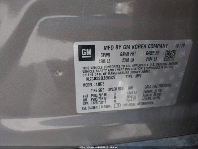 KL7CJKSB3LB353522 Chevrolet luv - mfi, variable valve timing, e85 max, alum