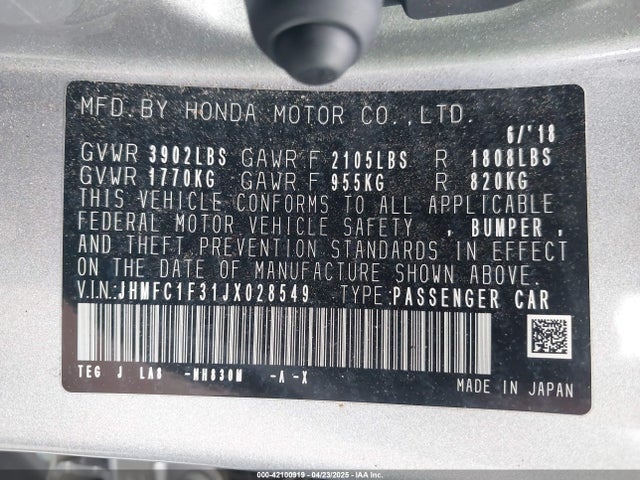 Honda Civic Ex-t 2018 JHMFC1F31JX028549 Image 9