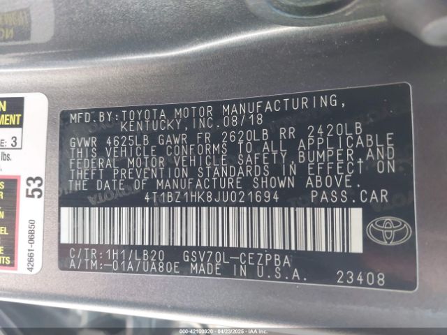 4T1BZ1HK8JU021694 Toyota Camry Xse V6