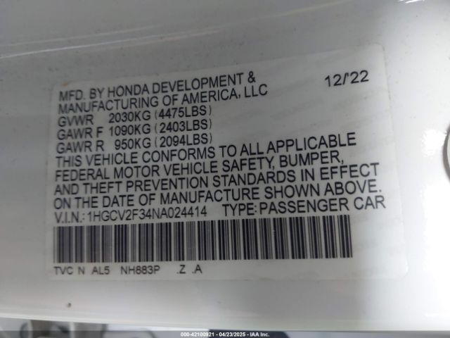 1HGCV2F34NA024414 Honda Accord Sport 2.0t