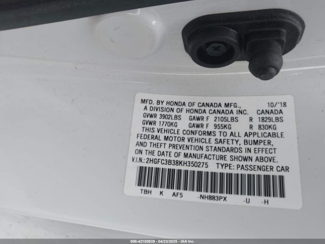 2HGFC3B38KH350275 Honda CIVIC EX