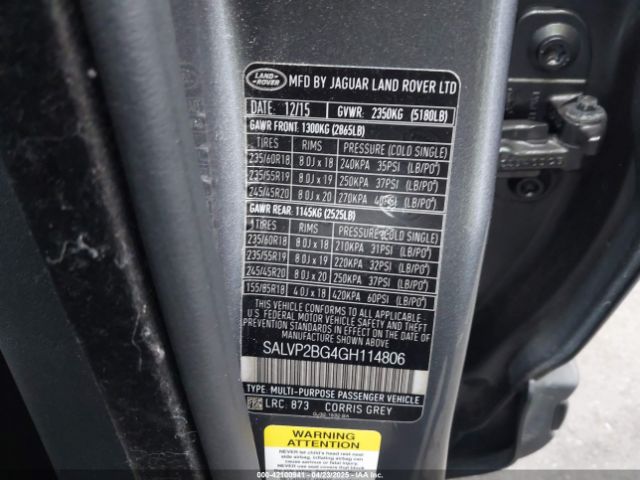 SALVP2BG4GH114806 Land Rover Range Rover Evoque Se/se Premium