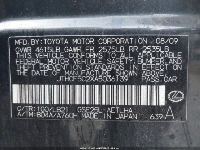 2010 LEXUS IS 250 JTHCF5C2XA5036139 Photo 8