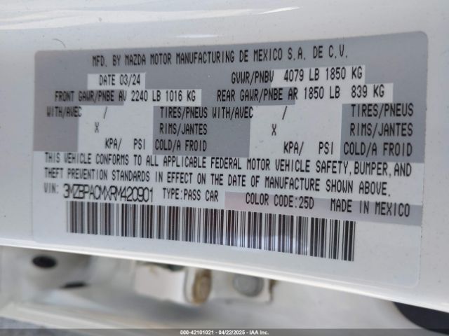 3MZBPACMXRM420901 Mazda Mazda3 2.5 S Preferred