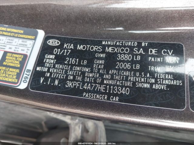 3KPFL4A77HE113340 KIA FORTE LX