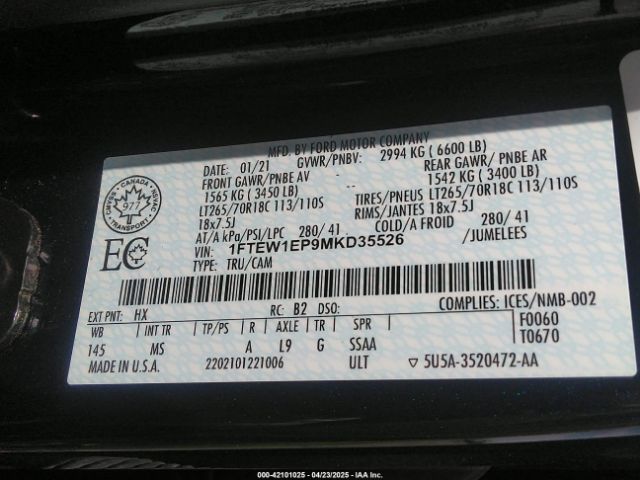 1FTEW1EP9MKD35526 Ford F-150 Xlt