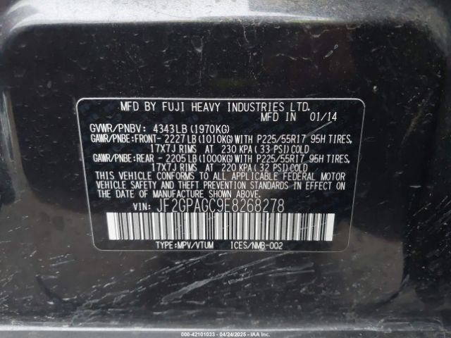 2014 SUBARU XV CROSSTREK JF2GPAGC9E8268278 Photo 8