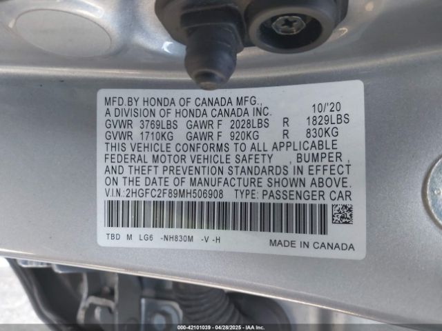 2021 HONDA CIVIC 2HGFC2F89MH506908 Photo 8