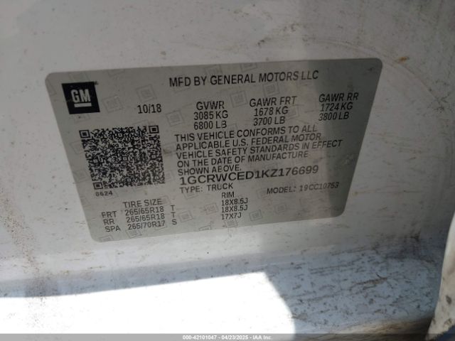 1GCRWCED1KZ176699 Chevrolet Silverado 1500 Lt