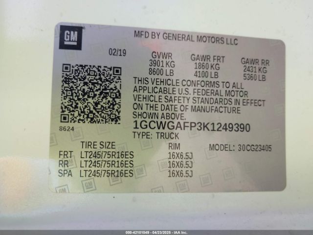1GCWGAFP3K1249390 Chevrolet Express 2500 Work Van