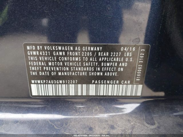 WVWKP7AU3GW912207 Volkswagen E-golf Se