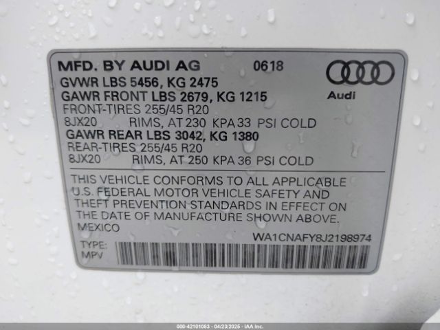WA1CNAFY8J2198974 Audi Q5 2.0t Premium/2.0t Tech Premium