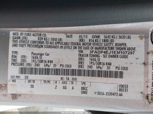 3FADP4EJ1EM107297 Ford FIESTA SE