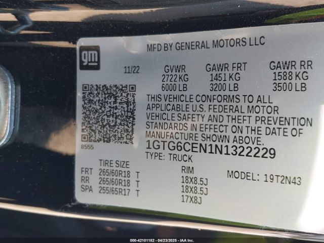 1GTG6CEN1N1322229 GMC Canyon 4wd  Short Box Elevation