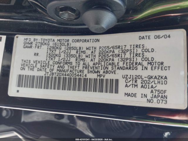 2004 LEXUS GX 470 JTJBT20X440054414 Photo 8