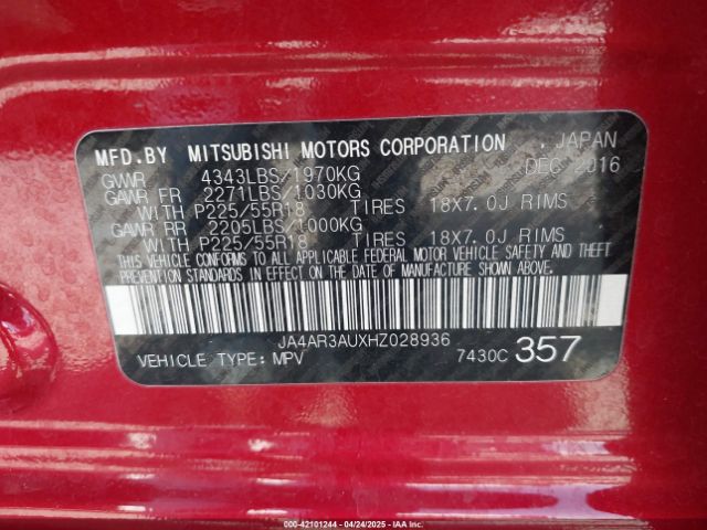 JA4AR3AUXHZ028936 Mitsubishi Outlander Sport 2.0 Es