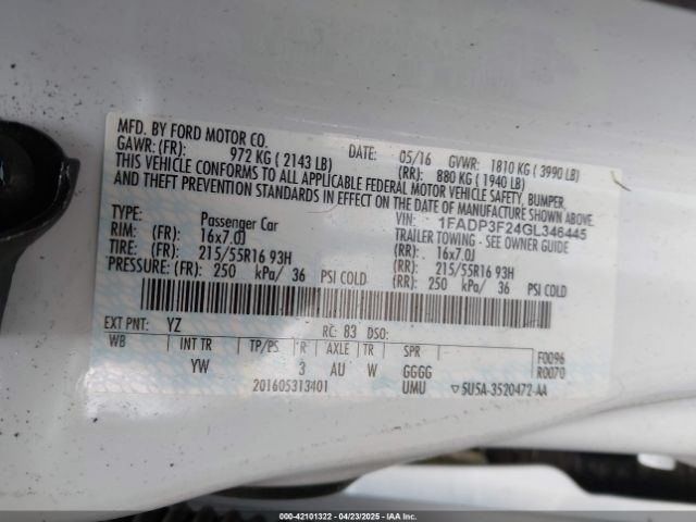 1FADP3F24GL346445 Ford FOCUS SE