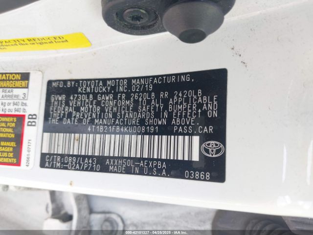 4T1B21FB4KU008191 Toyota Avalon Hybrid Limited