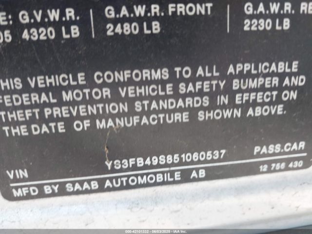 2005 SAAB 9-3 YS3FB49S851060537 Photo 8