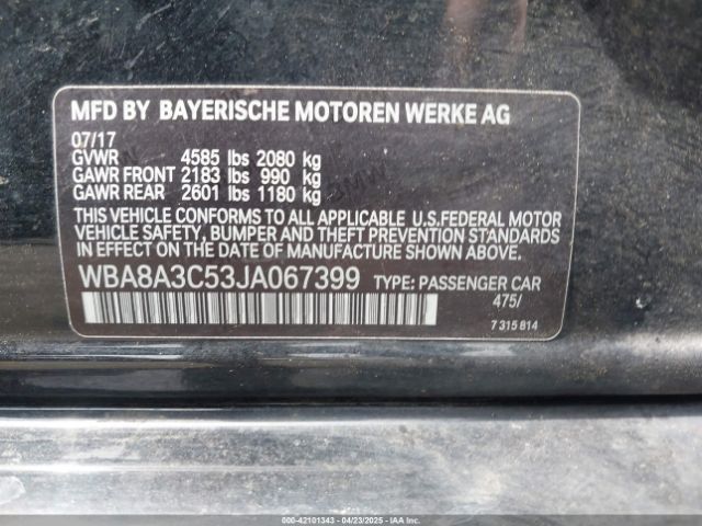WBA8A3C53JA067399 BMW 320i Xdrive