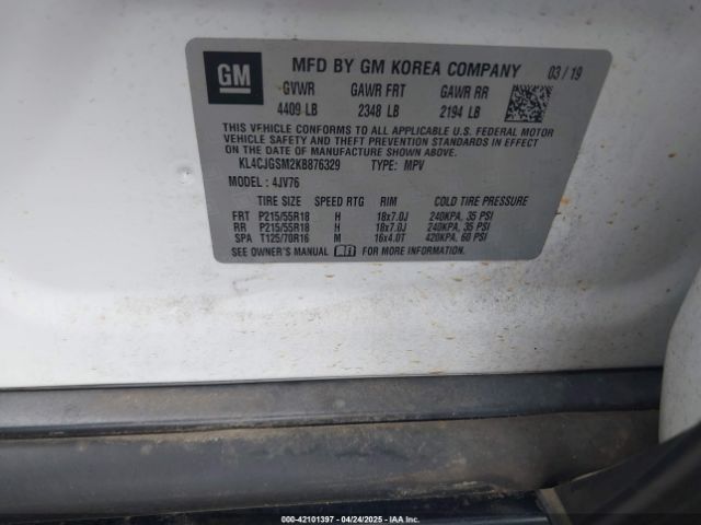 KL4CJGSM2KB876329 Buick Encore Awd Essence