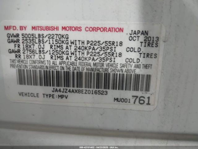 JA4JZ4AX8EZ016523 Mitsubishi OUTLANDER GT