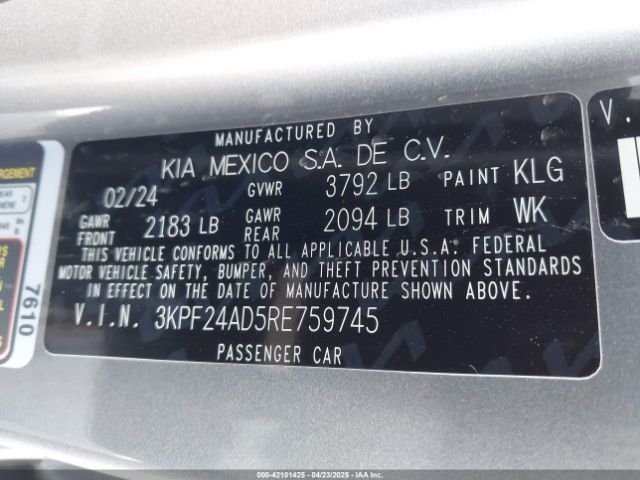 3KPF24AD5RE759745 KIA Forte Lxs