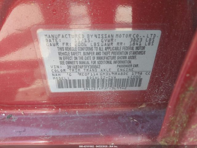 3N1AB7AP3FY369942 Nissan SENTRA SV