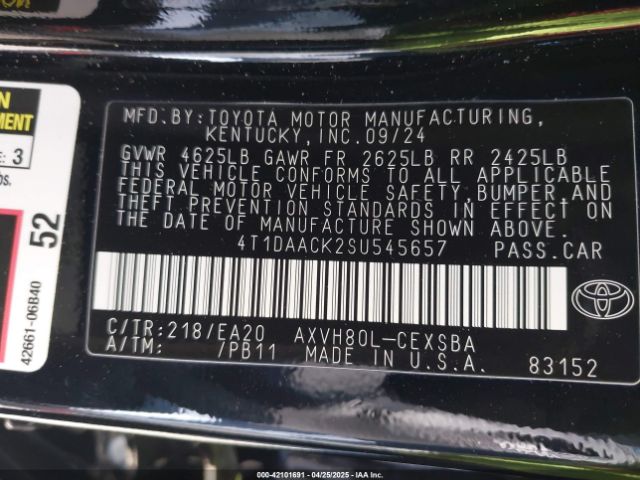 4T1DAACK2SU545657 Toyota CAMRY SE