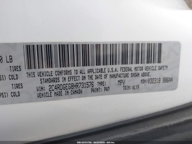 2C4RDGEG8HR731576 Dodge Grand Caravan Gt