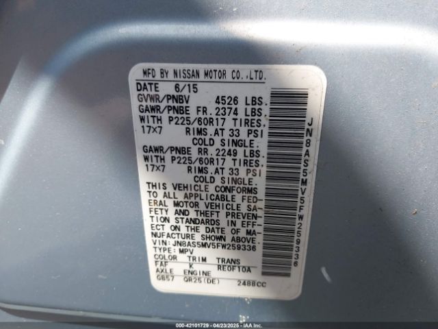 JN8AS5MV5FW259336 Nissan Rogue Select S