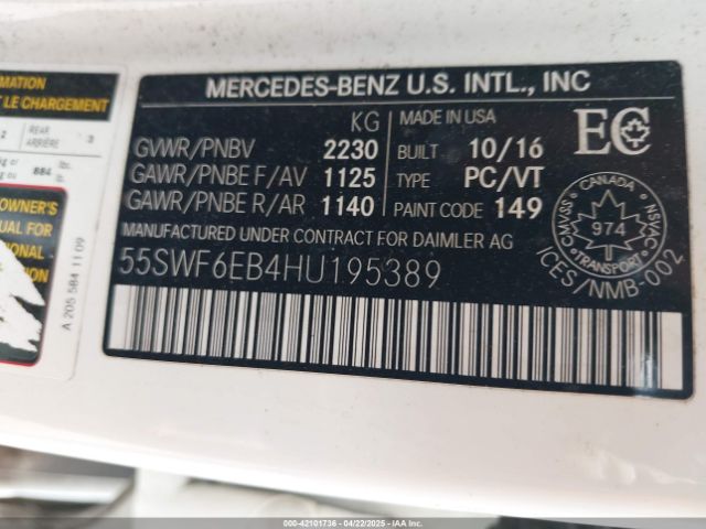 55SWF6EB4HU195389 Mercedes-Benz Amg C 43 4matic