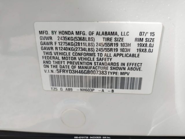 5FRYD3H46GB007383 Acura Mdx Technology   Acurawatch Plus Packages/technology Package