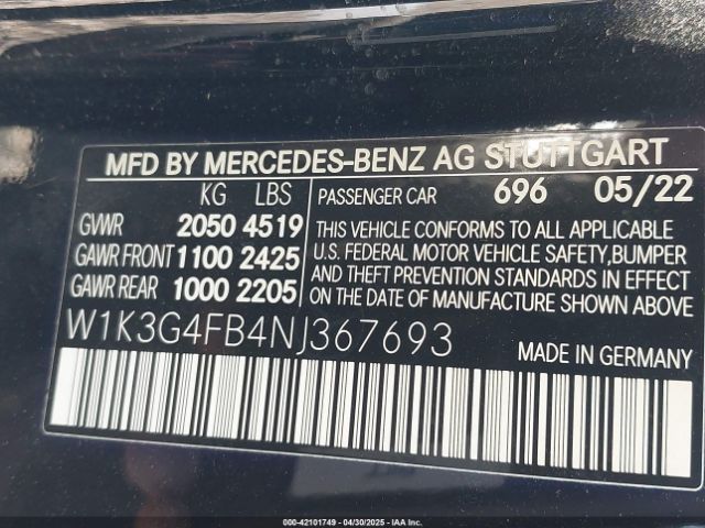 2022 MERCEDES-BENZ A 220 W1K3G4FB4NJ367693 Photo 8