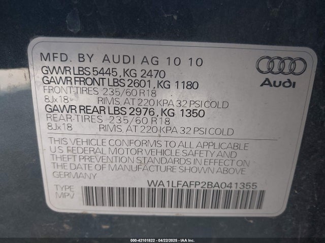 2011 AUDI Q5 WA1LFAFP2BA041355 Photo 8