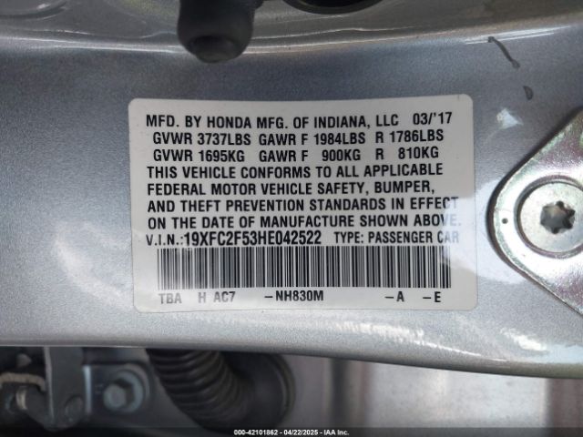 19XFC2F53HE042522 Honda Civic Lx