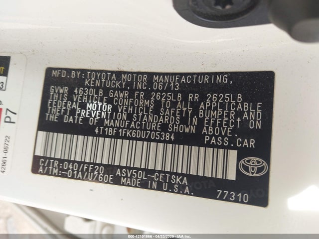Aukcja sprzedaży 2013 Toyota Camry Se, vin: 4t1bf1fk6du705384, numer aukcji: 42101866