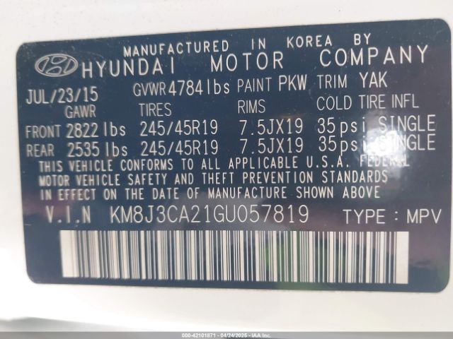 KM8J3CA21GU057819 Hyundai Tucson Limited
