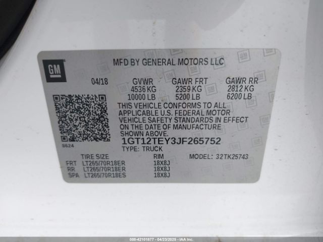 1GT12TEY3JF265752 GMC Sierra 2500hd Slt