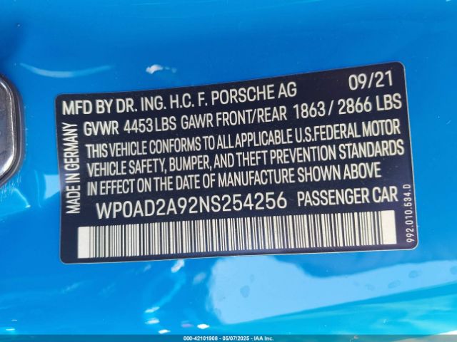 2022 PORSCHE 911 WP0AD2A92NS254256 Photo 8