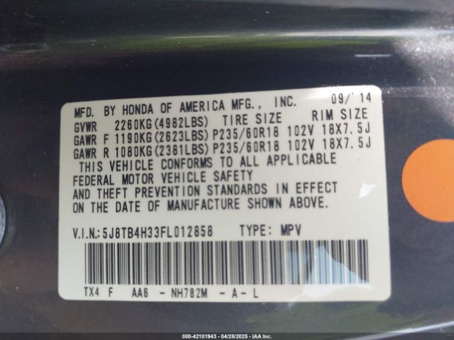 5J8TB4H33FL012858 Acura RDX