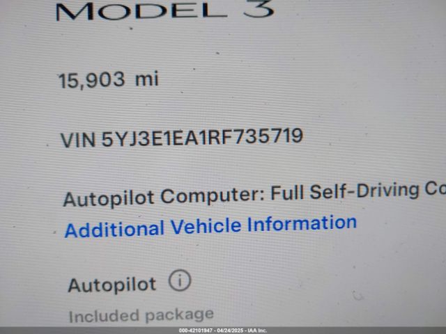 5YJ3E1EA1RF735719 Tesla Model 3 Long Range Dual Motor All-wheel Drive/rear-wheel Drive