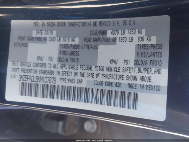 3MZBPADL5KM107878 Mazda Mazda3 Preferred Package