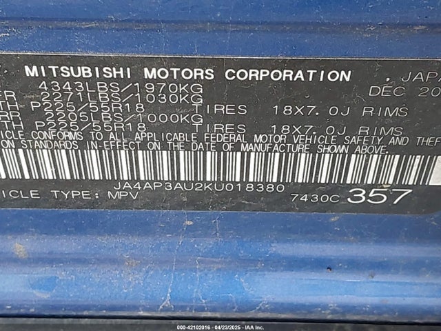 Aukcja sprzedaży 2019 Mitsubishi Outlander Sport 2.0 Es, vin: JA4AP3AU2KU018380, numer aukcji: 42102016